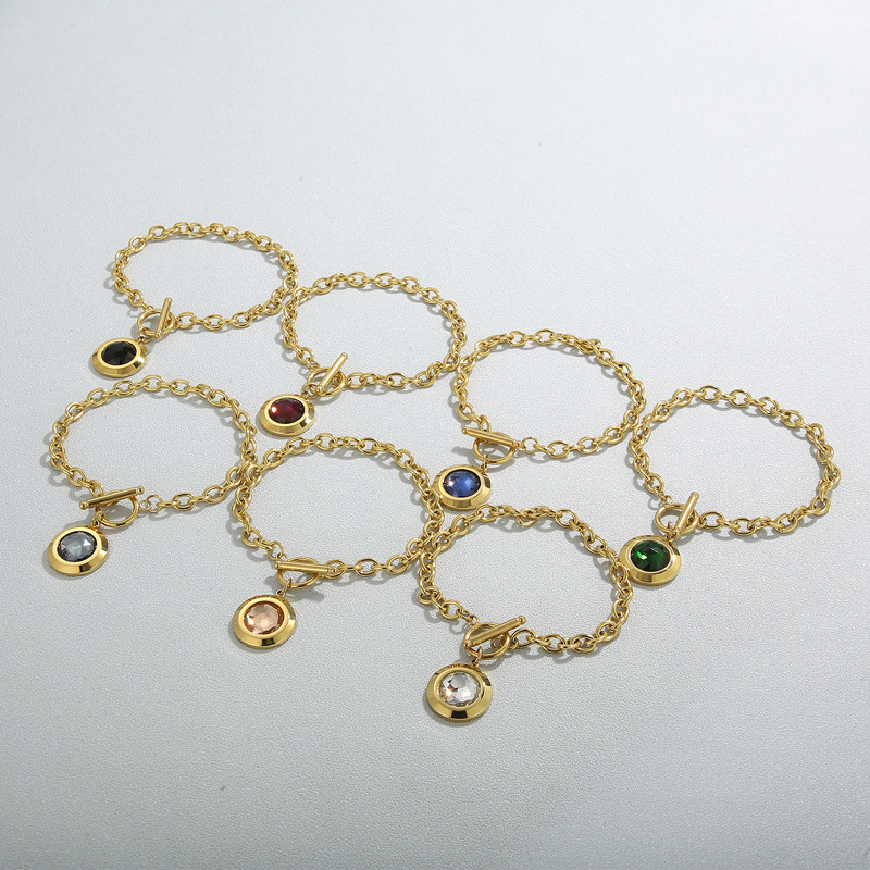 Daily Occasion 304 Stainless Steel Material Fashion Round Titanium Steel Plating Inlay Glass Bracelets 1 Piece