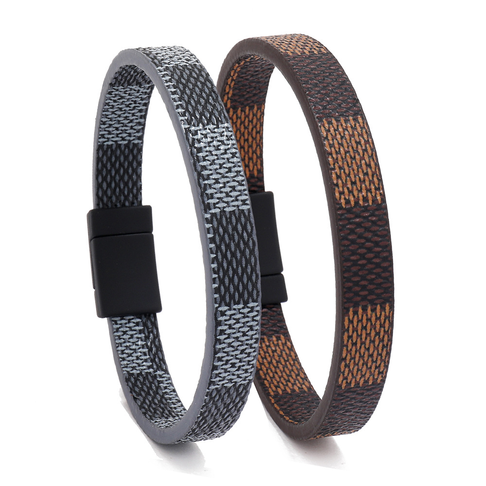 20g Weight Buckle Clasp Closure Type Bracelets Classification Pu Leather Chain Material Woven Chain Chain Type Retro Geometric Pu Leather Men's Bracelets Men Cord & Leather Bracelets