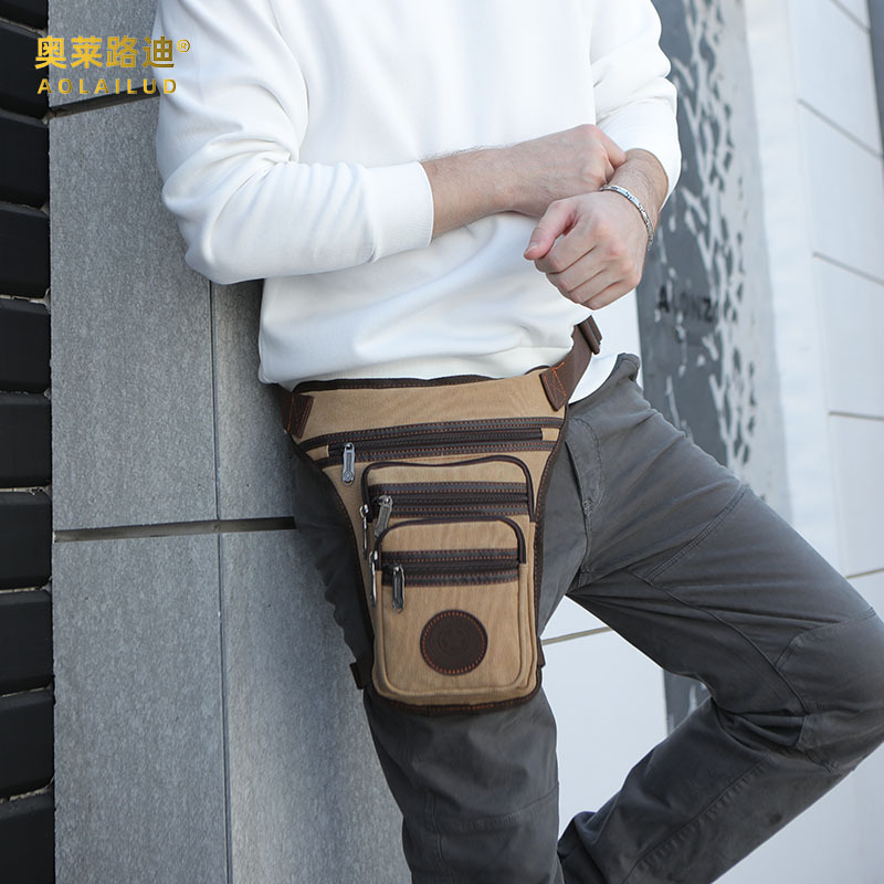 Cross-Border Men's Waist Bag Canvas Outdoor Sports Leg Bag European and American Retro Fashion Wear-Resistant Single Shoulder Cross-Body Waist Bag