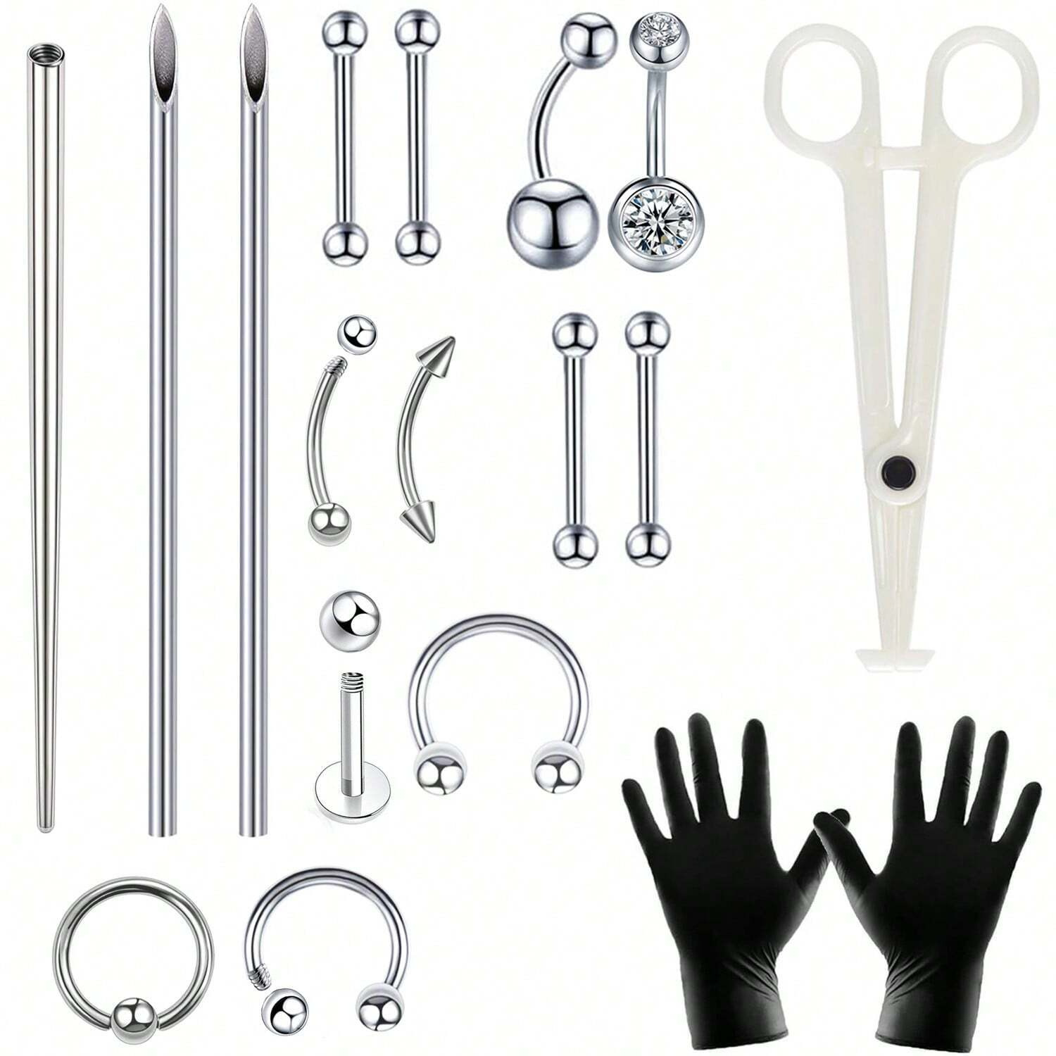 Piercing dəsti: sırğa, iynə, maşın və əlcək dəsti