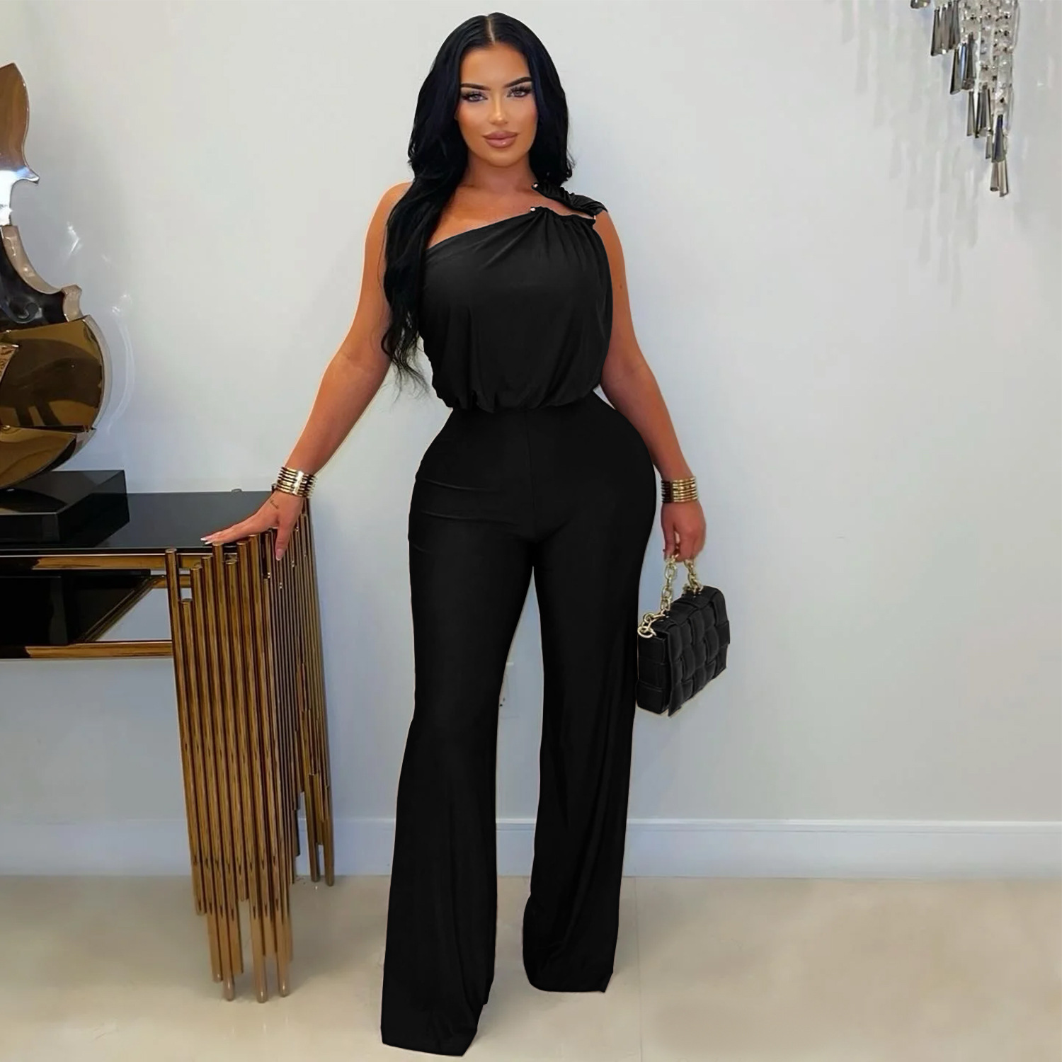 C7578 Aliexpress transfronterizo Amazon Europa y América de moda de mujer casual hombro inclinado sin mangas bolsas de camisa de piernas
