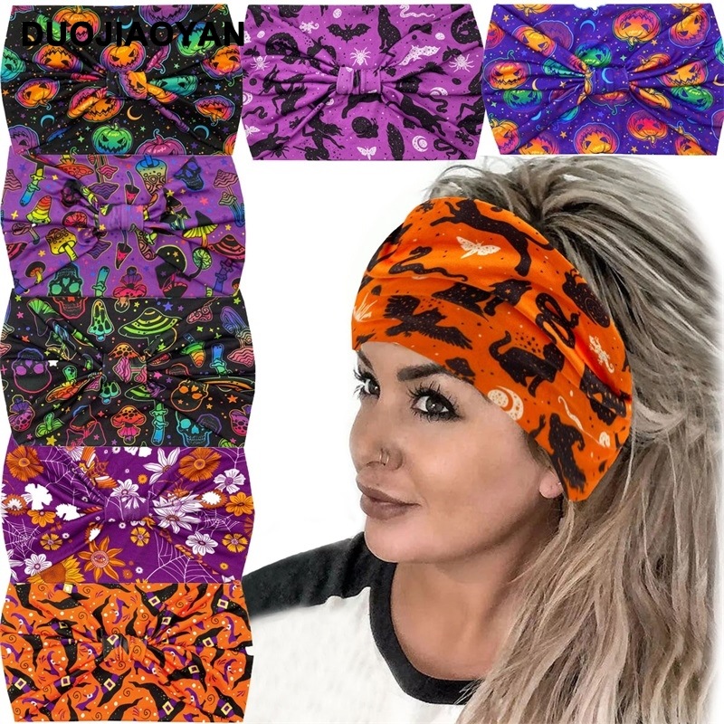 Halloween Printed Headband With Spooky Pumpkin Pattern Design_voghion.com
