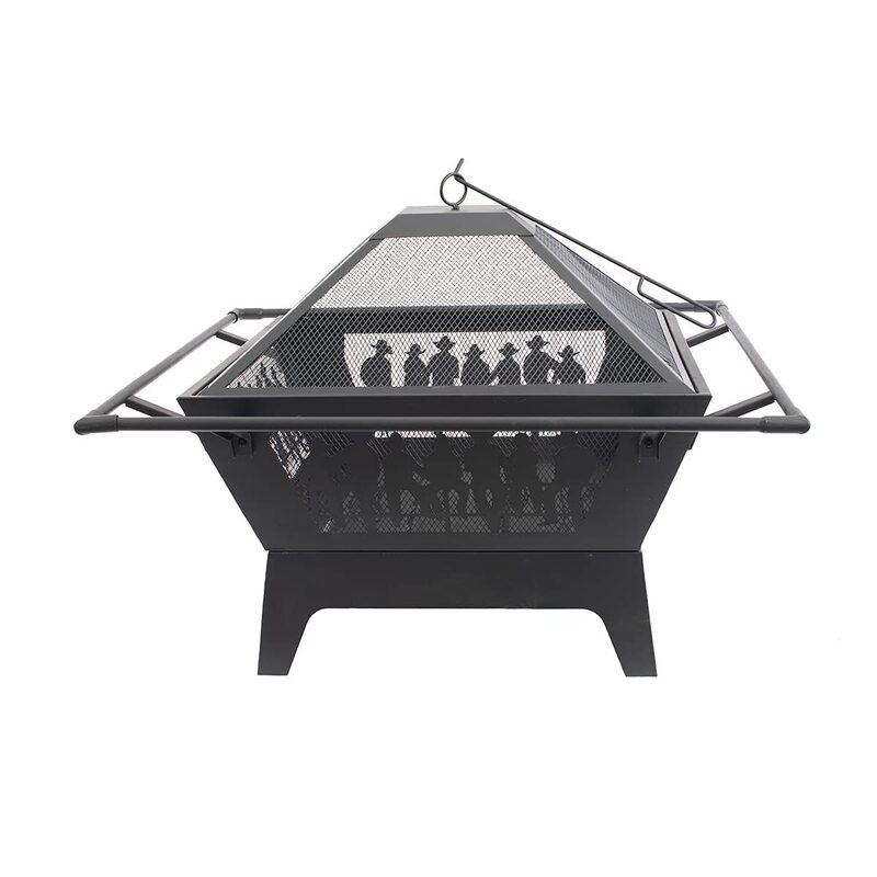 Square Denim Fire Pit, with Spark Screen and Ash-Catching Steel Mesh, for Outdoor Garden Patio Party Heating