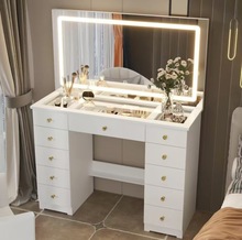 跨境电商亚马逊水晶手柄化妆梳妆台，带大灯镜，11个抽屉，触摸控