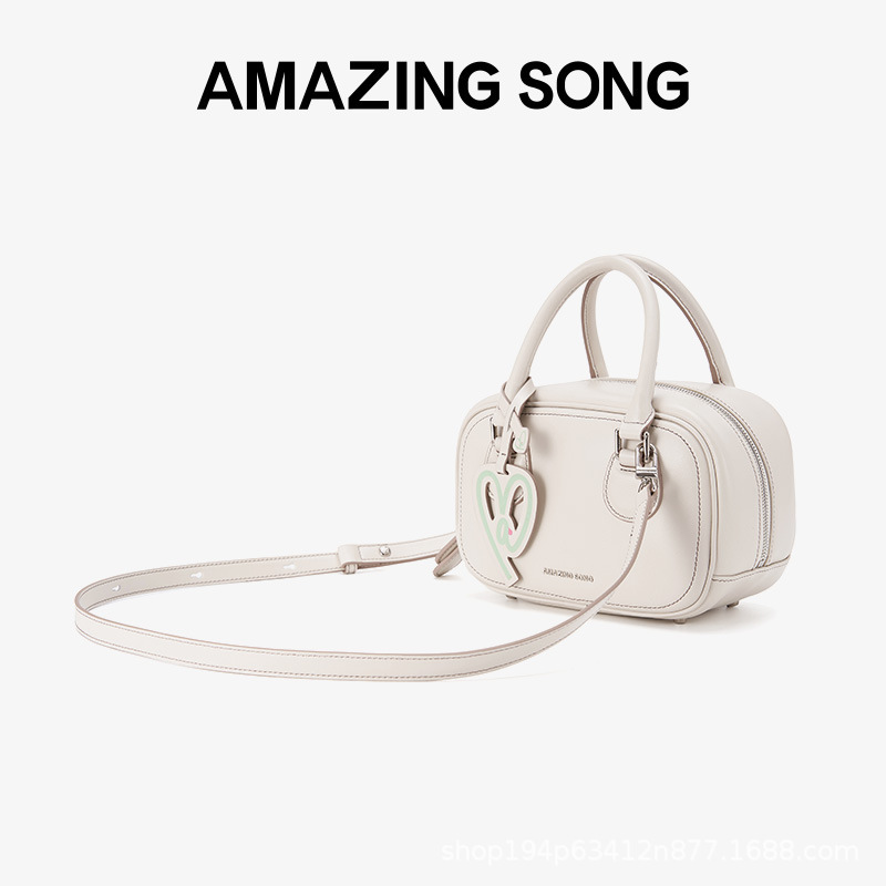 Amazing Song吐司包牛皮休闲单肩斜挎手提保龄球包女|undefined