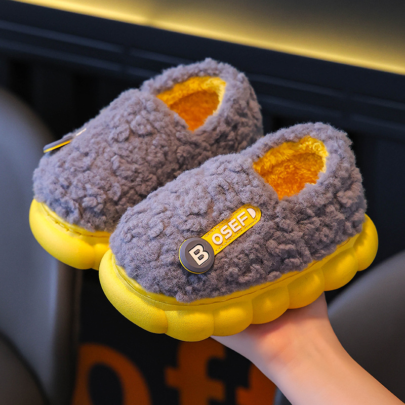 Children's slippers for boys girls, autumn and winter indoor soft soled anti slip fur shoes, princess baby parent-child_voghion.com