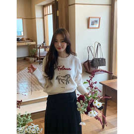 现 2025冬季新款韩国设计师fol*ua可爱小马提花圆领针织毛衣