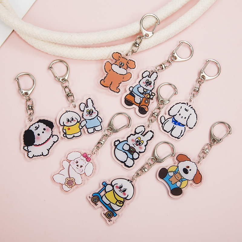 Cute Ins-Style Acrylic Keychain Cartoon Puppy and Bunny Pendant for Best Friends and Couples, Bag Decoration, Small Gift
