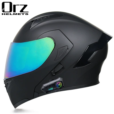 Motosiklet kaskı (dəbilqə) — winter warm helmet - matte-black-with-color-mirror-y10-bluetooth-m