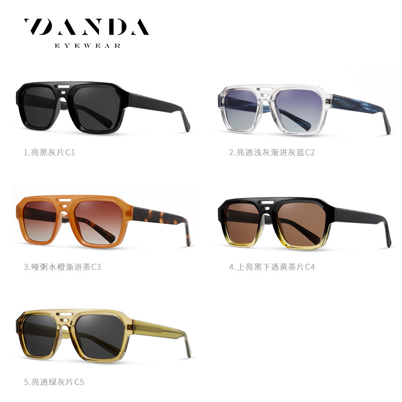Gafas de sol de doble viga de pierna ancha con montura cuadrada S31120 Gafas de sol polarizadas de moda de alta gama para mujer Gafas de sombra de placa para exteriores