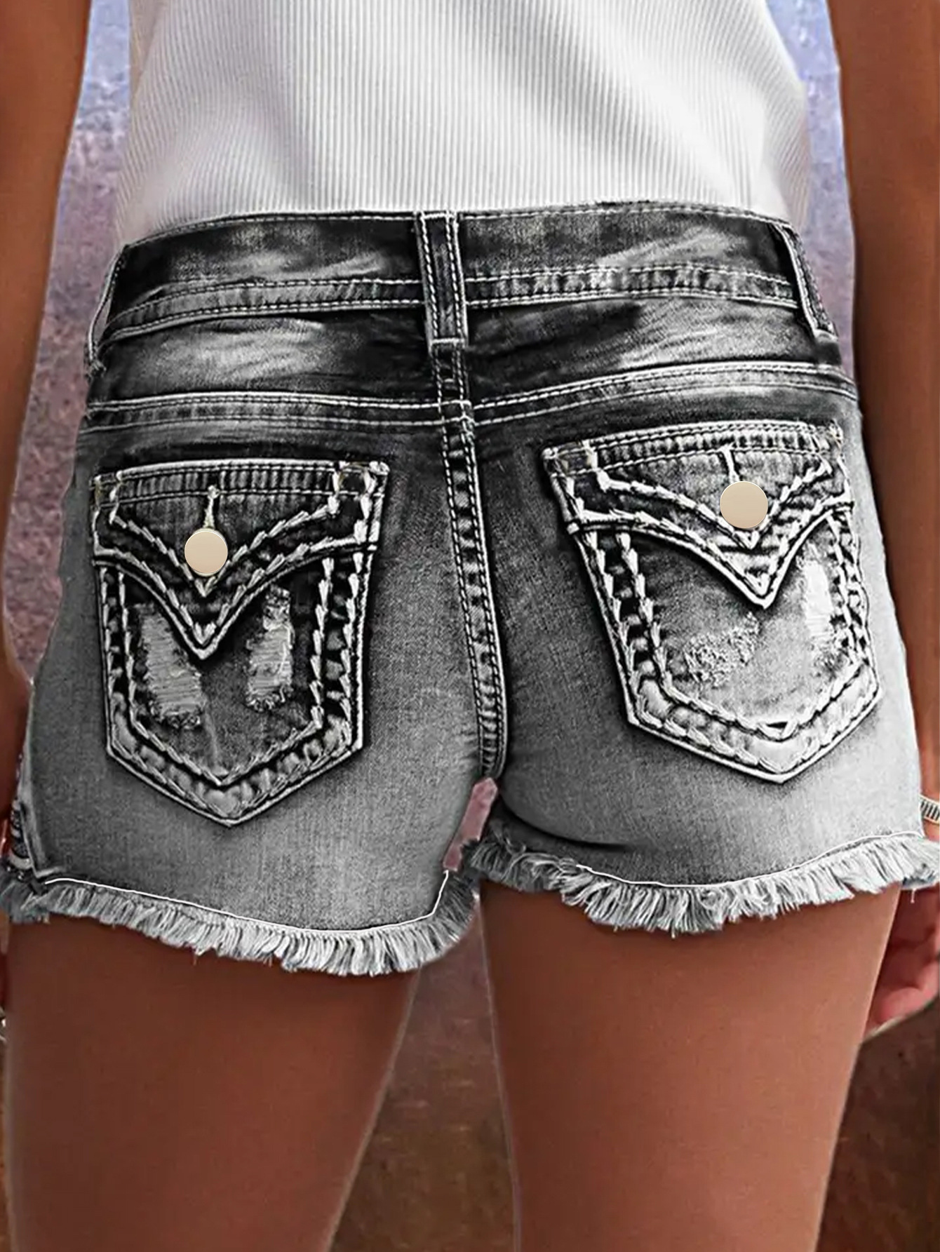 Women's European And American Fashion Ins Hot Style Elastic Patch Embroidered Ripped Denim Shorts_ecoleips.com