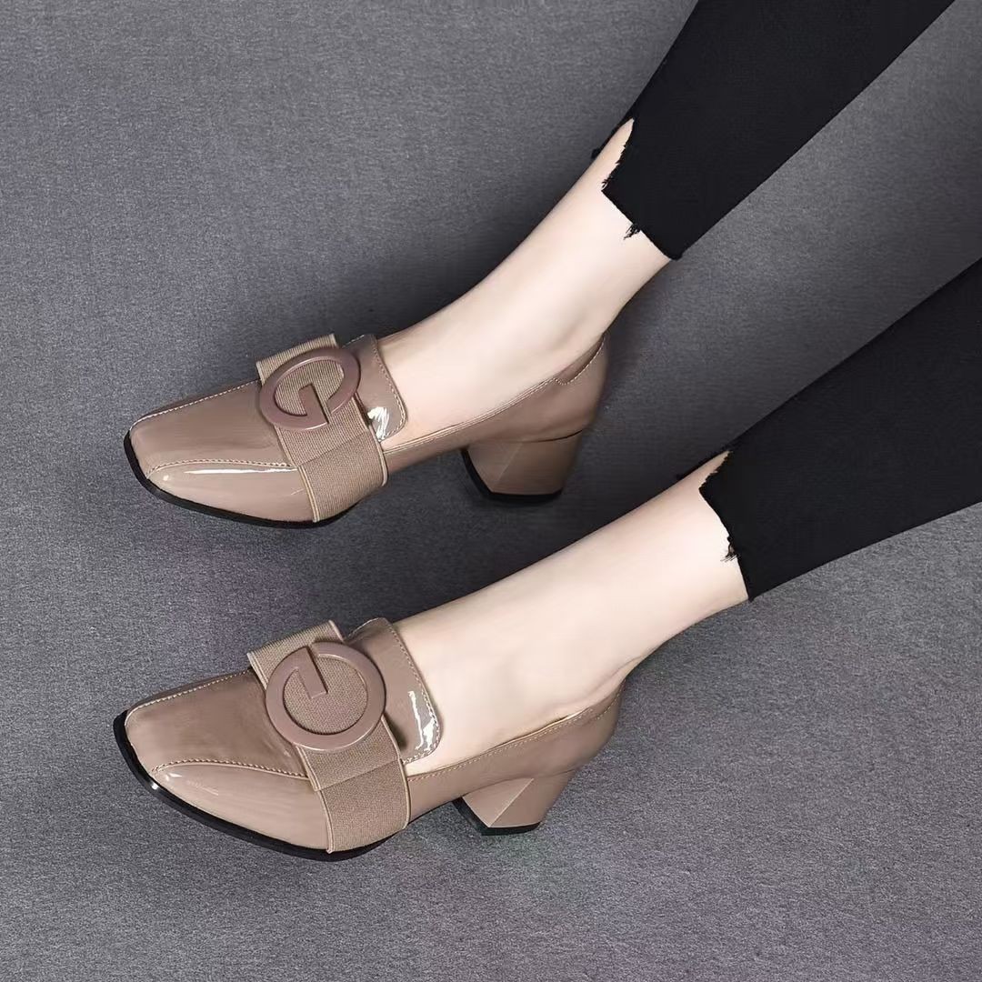 Soft Leather Patent Leather Shoes for Women 2025 Spring and Autum Korean Style Square Toe Elegant Small Leather Shoes Versatile Soft Sole Thick Heel Loafers