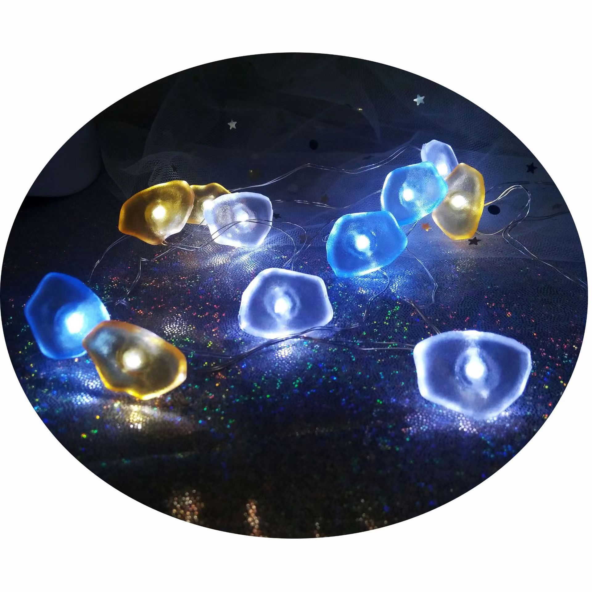 Serie de accesorios solares cruzados, cadena de luces, tema náutico, caballito de mar, concha de caracol, estrella de mar, cadena de luz decorativa verde