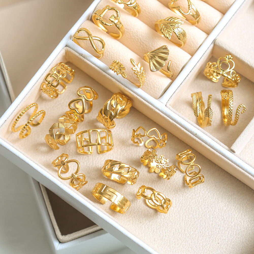 Simple Style Leaves Snake Titanium Steel Plating Open Ring 1 Piece