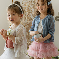 2024夏款草莓珊韓國女童女孩兒童花邊3色甜美鏤空空調衫防曬衫現