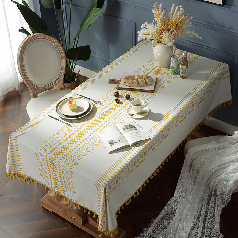 Bohemian Multicolor Printing Geometric Tassel Rectangular Table Cloth Coffee Table Cover Cloth display picture 6