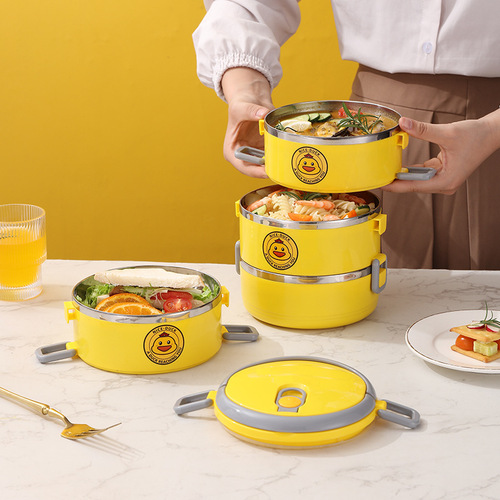Small Yellow Duck 304 Stainless Steel Lunch Box, Triple Insulation Portable School Office Round Lunch Box Gift