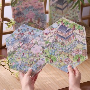 Early Foam Miniature Landscaping Stickers Chinese Style Antique Series Antique Style 3D Stacked Stereo Cabin Handbook Landscaping Stickers