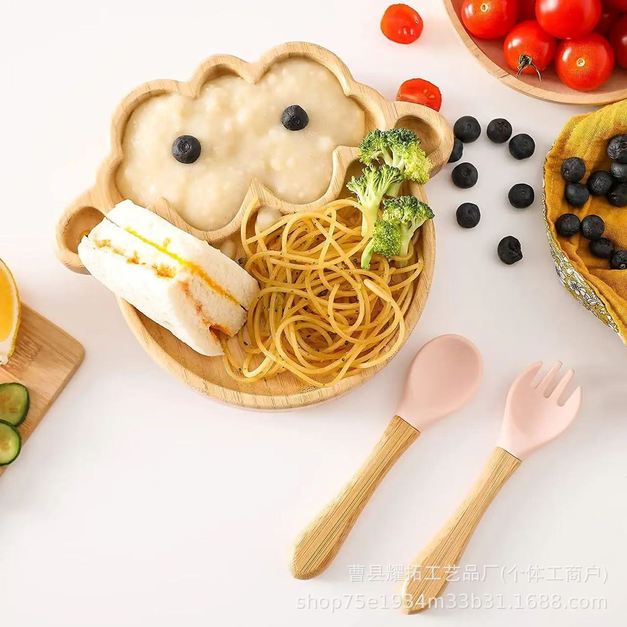 Cartoon Animal Madera Niños Placa de comida Madera Cordero Bebé Bandeja de comida Desayuno Pan de frutas Placa de bocadillos image 3