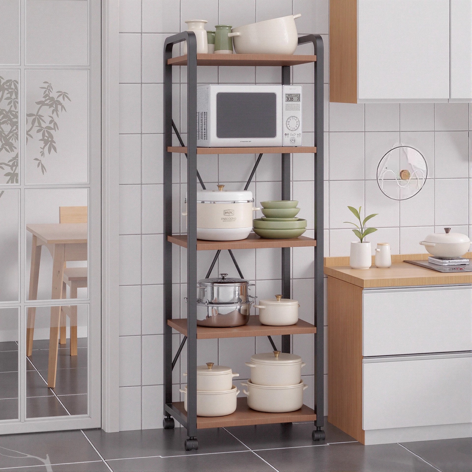 Estante de almacenamiento de microondas multicapa de piso para cocina estante de almacenamiento de artículos diversos multifuncionales para utensilios domésticos