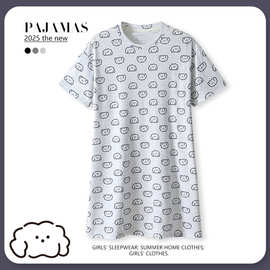 儿童睡裙夏季薄款冰丝短袖女大童睡衣卡通公主风姐妹装家居服裙子