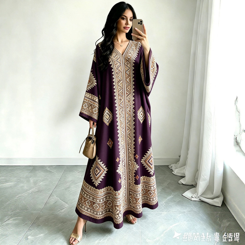 Direct from the factory, ships within 48 hours---V-neck long-sleeve loose-fitting dress with a large hem, available in multiple colors