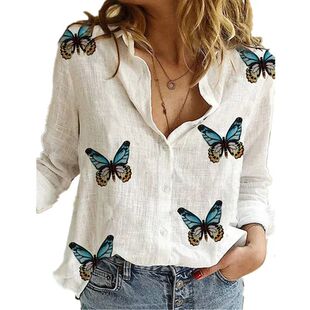 Printed casual long sleeved shirt top ӡ�����e�L���r������Ů