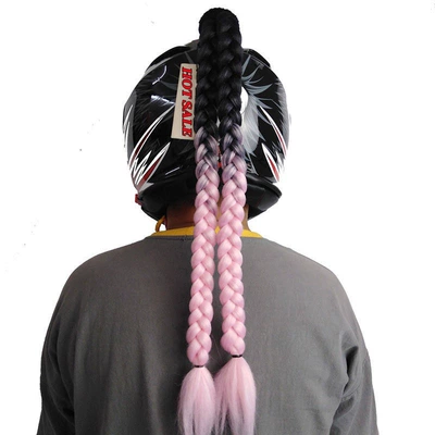 Colorful Double Thick Ponytail: Motosiklet dəbilqələri - black-light-pink-stitching