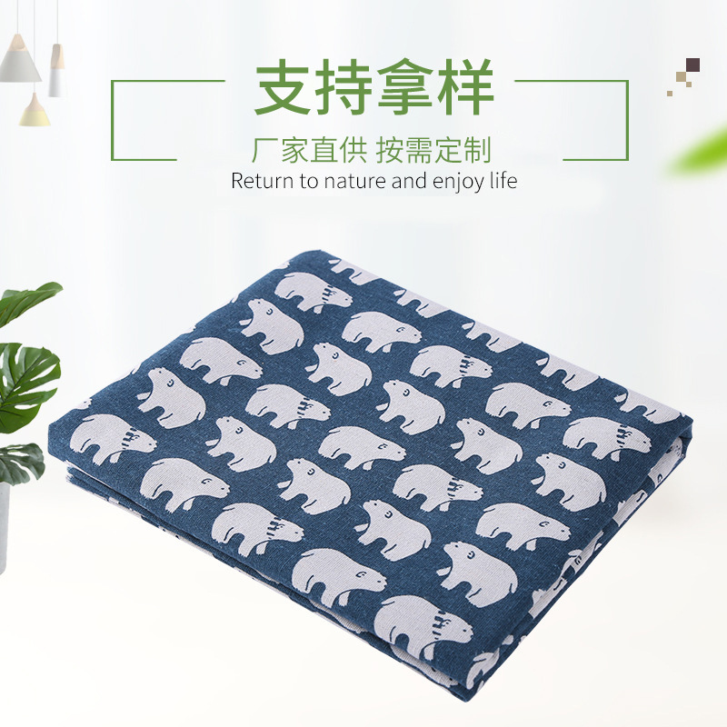 现货批发卡通涤棉布料印花桌布装饰麻布沙发靠垫亚麻布料厂家货源