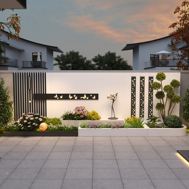 Outdoor Courtyard Stainless Steel Flowing Water Landscape Wall Finished Fish Pond Metal Flower Box Combination Garden Landscaping Ornaments