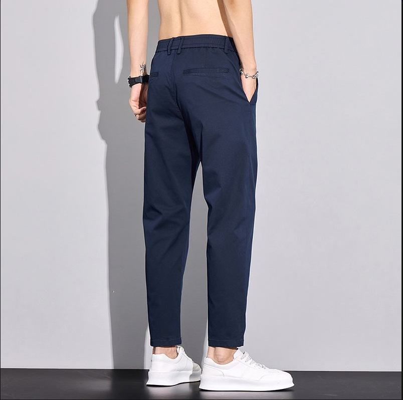 2025 Spring and Summer New Ice Cotton Casual Pants Men's Slim-fit Straight Loose Light Business Pants Casual Pants Cropped