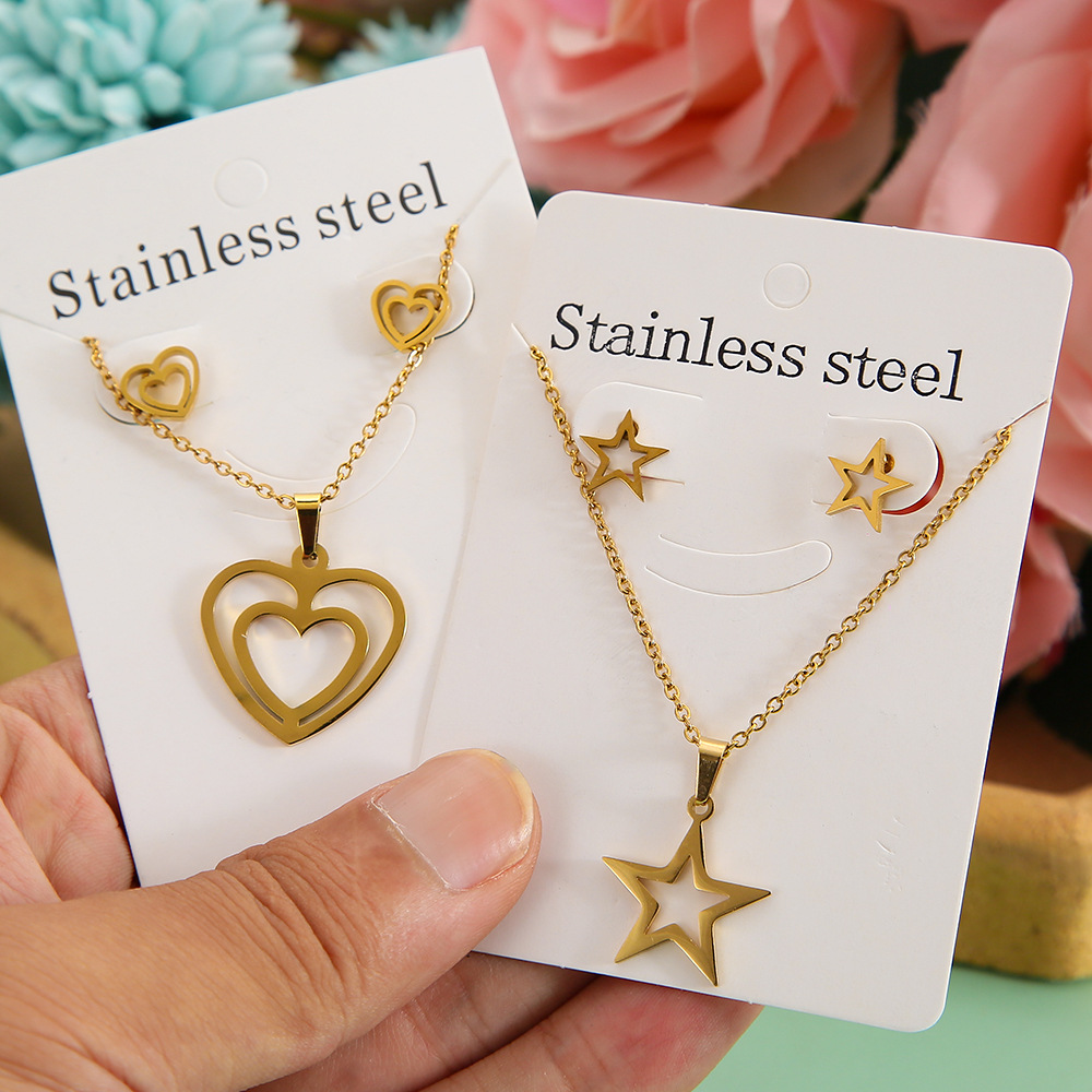 Großhandel Schmuck Einfacher Stil Pentagramm Auge Schmetterling Edelstahl 304 Überzug Schmuck-Set Kabelkette display picture 4