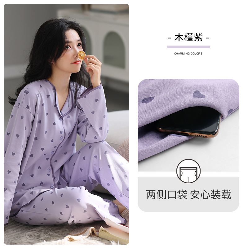 Pijamas de las mujeres de primavera y otoño más tamaño traje de algodón de manga larga ropa para el hogar