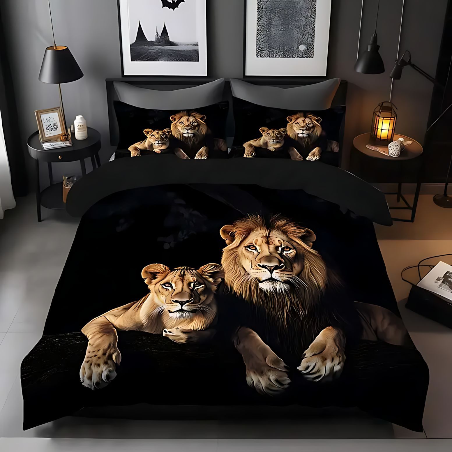 TEMU / JIT patrón de león impresión digital 3D colcha de cama set fuente fabricante puede hacer dibujos