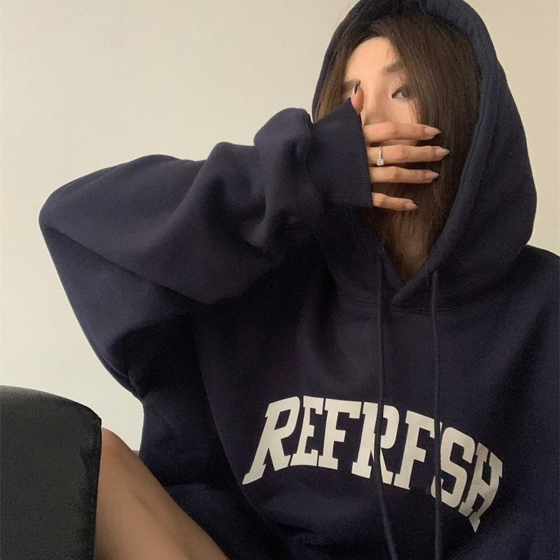 [Venta al por mayor transfronteriza] American retro 2023 nuevo Harajuku suéter forrado de lana con capucha estudiante suelta top