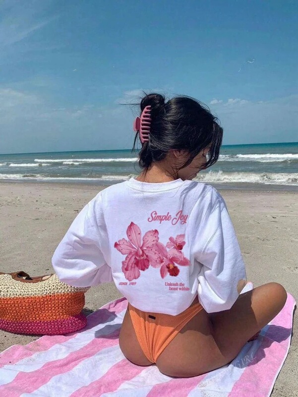 Ladies' Summer Colorful Letter Floral Print Pattern Round Neck T-Shirt Fashion T-Shirt Women's Vacation Outfit Y2K Women's Clothing
