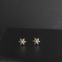 克罗伈925银六芒星白钻耳钉复古做旧嘻哈潮流个性明星同款耳饰