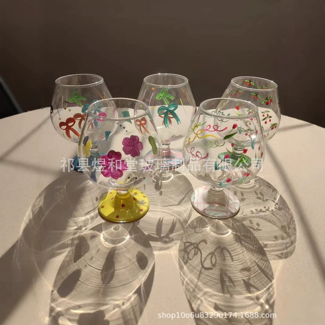Fresh glass tea cup, capacious mousse for ice cream for beloved, french style, hand painting