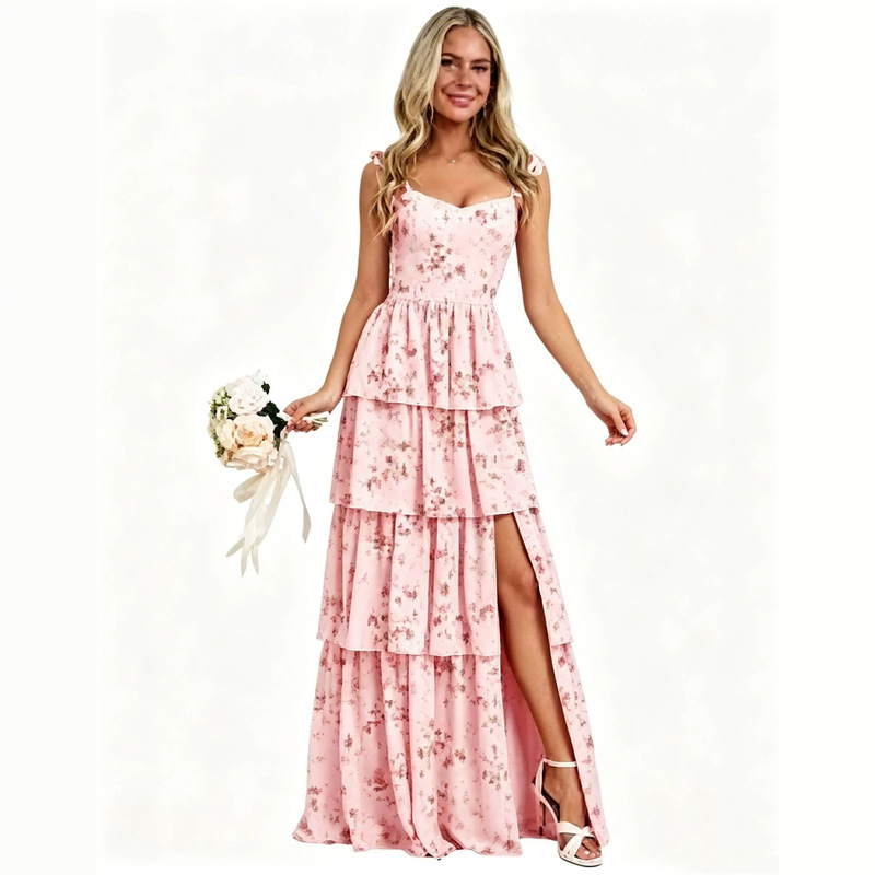 2026 New Cross-Border Style Spaghetti Strap European and American Women's Fashion Printed Fairy-Like Sweet Long Elegant Evening Dress