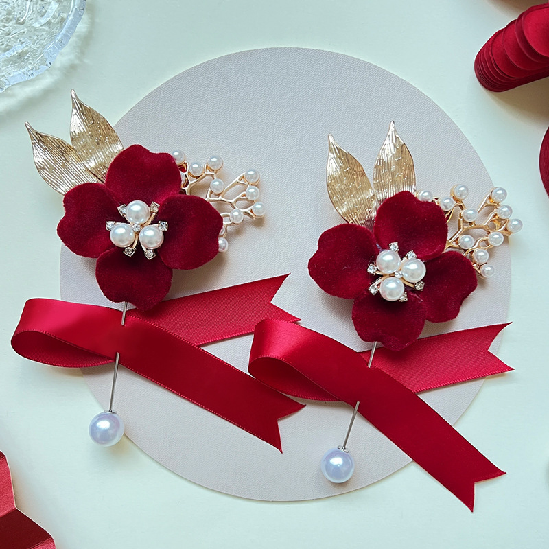 結婚用品セット家族新婦新郎高級感胸花準備結婚襟花シミュレーション絹布胸花針卸売り|undefined