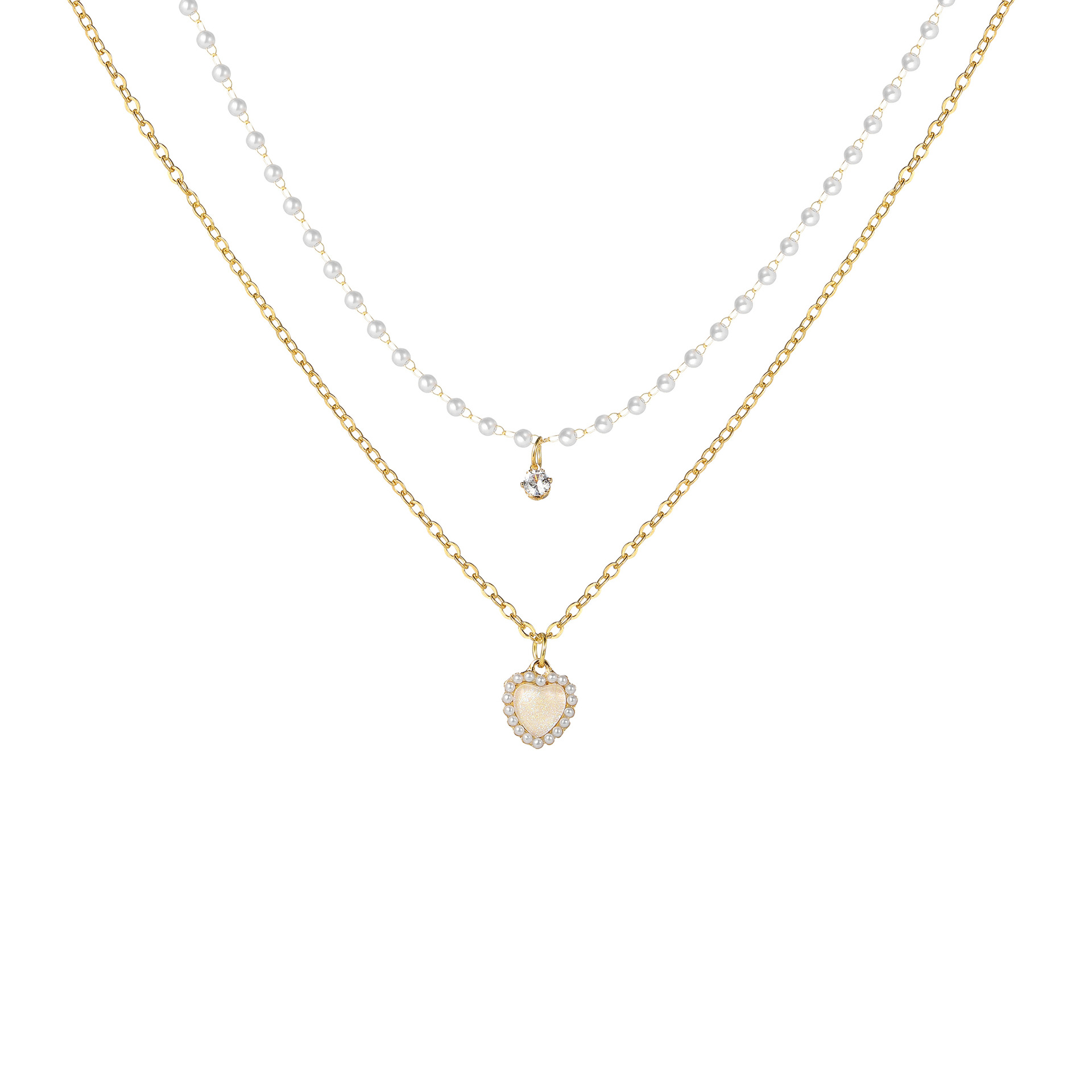 new ins necklace High sense niche baroque heart pendant double-layer clavicle chain_voghion.com