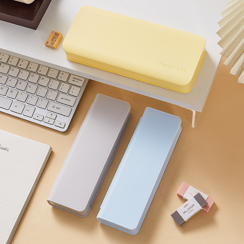 Caja de papelería, caja de lápiz de una sola capa, caja de lápiz portátil simple de gran capacidad, logotipo de impresión para regalos publicitarios