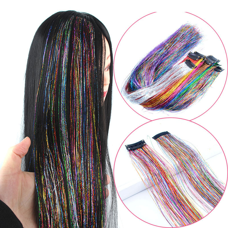 Cross-border foreign trade dazzling laser hair color one clip hair piece straight gold colorful bright silk hair laser hair piece