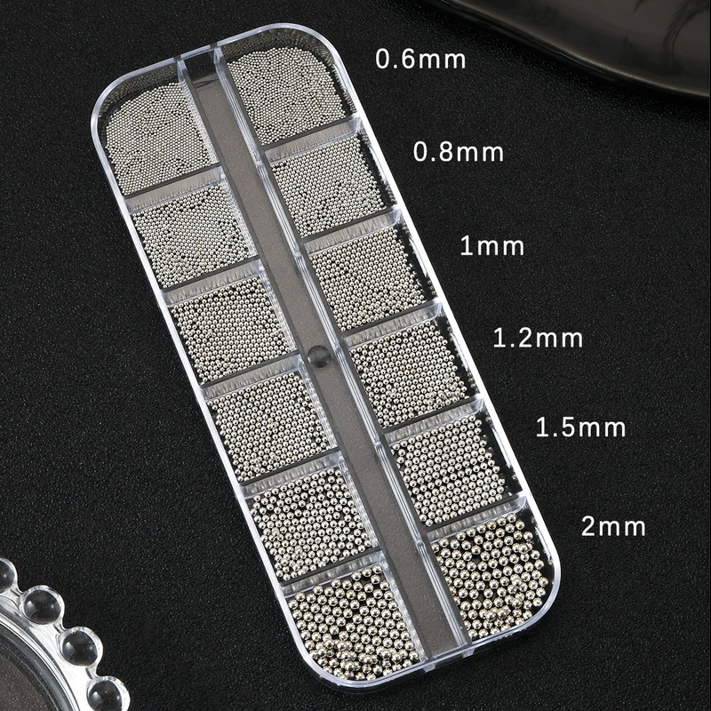 Cross-Border Popular 12-Grid Nail Art Steel Bead Jewelry Mini White K Steel Beads Mixed Size Polka Dot Metal Drill Accessories Cross-Border Popular 12-Grid Nail Art Steel Bead Jewelry Mini White K Steel Beads Mixed Size Polka Dot Metal Drill Accessories