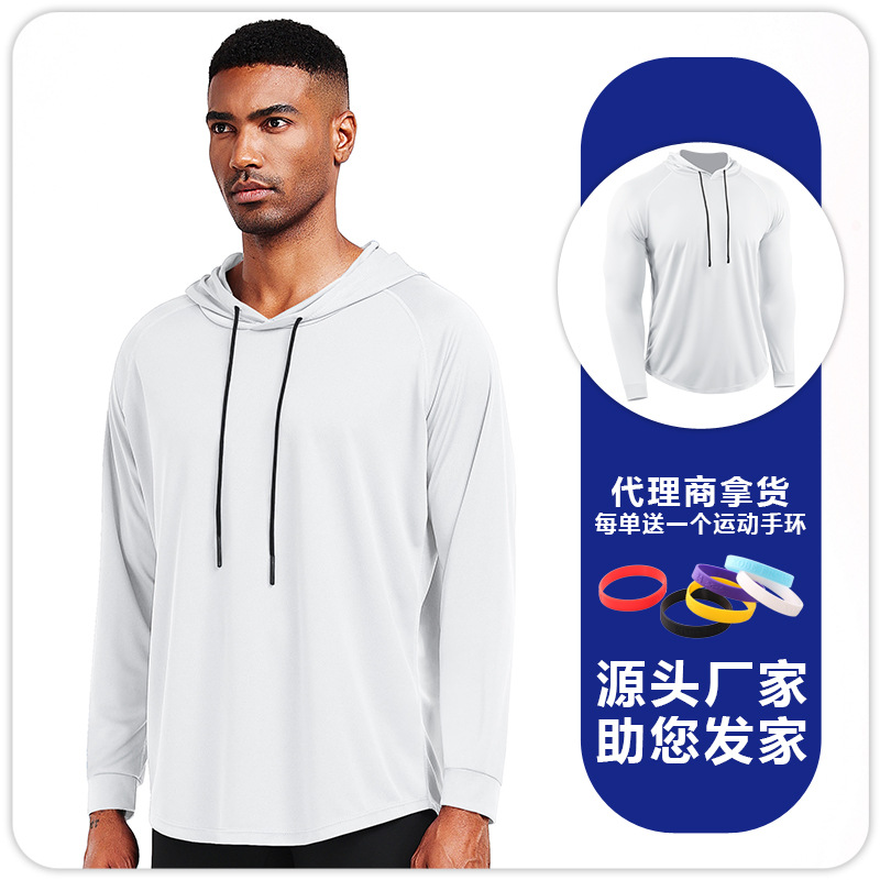 Camiseta deportiva de yoga para exteriores, de secado rápido, transpirable, con capucha, de manga larga, para fitness, otoño e invierno, para correr maratones, fina, para hombre. image 9