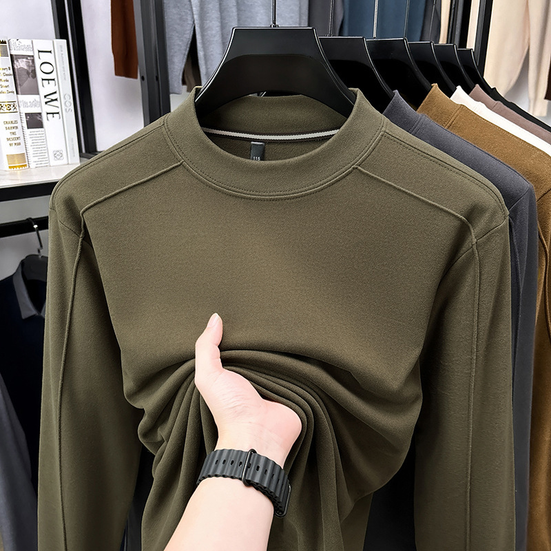 Cross-border men's long-sleeve solid color sweatshirt made of German velvet, anti-pilling, simple and stylish, warm base shirt for autumn and winter, men's clothing Cross-border men's long-sleeve solid color sweatshirt made of German velvet, anti-pilling, simple and stylish, warm base shirt for autumn and winter, men's clothing