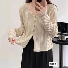 薄款V领长袖针织衫 女装秋季韩版2025新款氛围感宽松短款外穿开衫