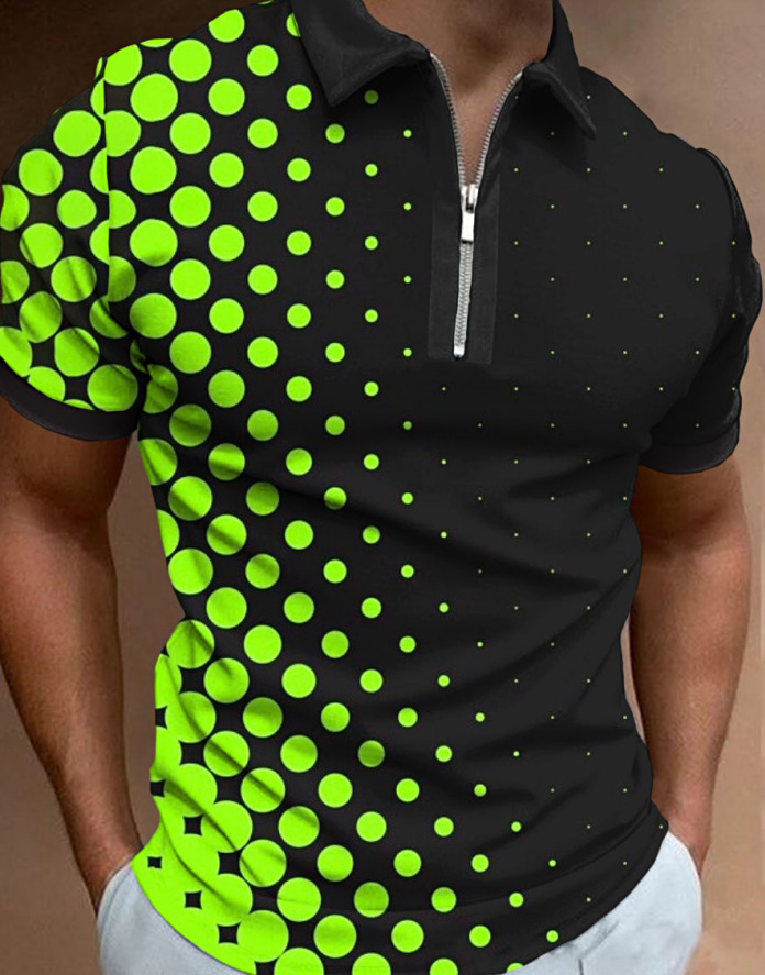 Camiseta Polo de Manga Corta con Cierre y Estampado 3D Informal para Hombre, Nueva Colección de Primavera para Exportación