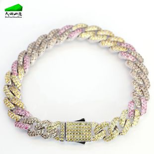 Wholesale Cross-Border Style Street Hip-Hop Style Spliced Natural Sapphire Loose Stone 925 Cuban Chain Bracelet