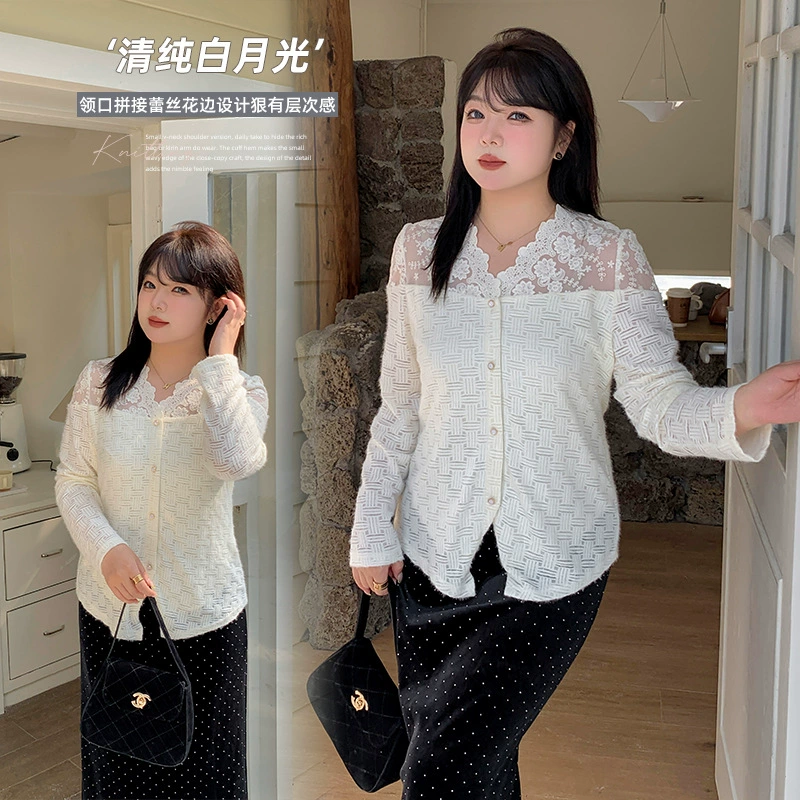 Yino большой размер женская французская кружевная V-образная рубашка с вырезом